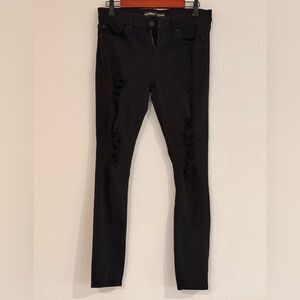 Express Mid-Rise Black Ripped Skinny Pants